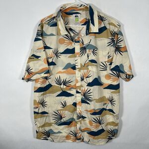 Quiksilver Regular Fit Short Sleeve Button Up Shirt Mens Size XL Beige Beach AOP
